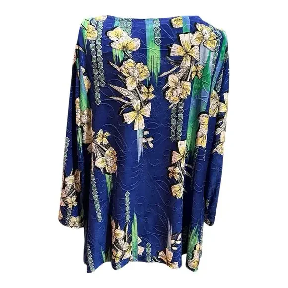 JM Collection Multicolor Womens Textured Floral Travel Blouse Sz P/L - Picture 4 of 10